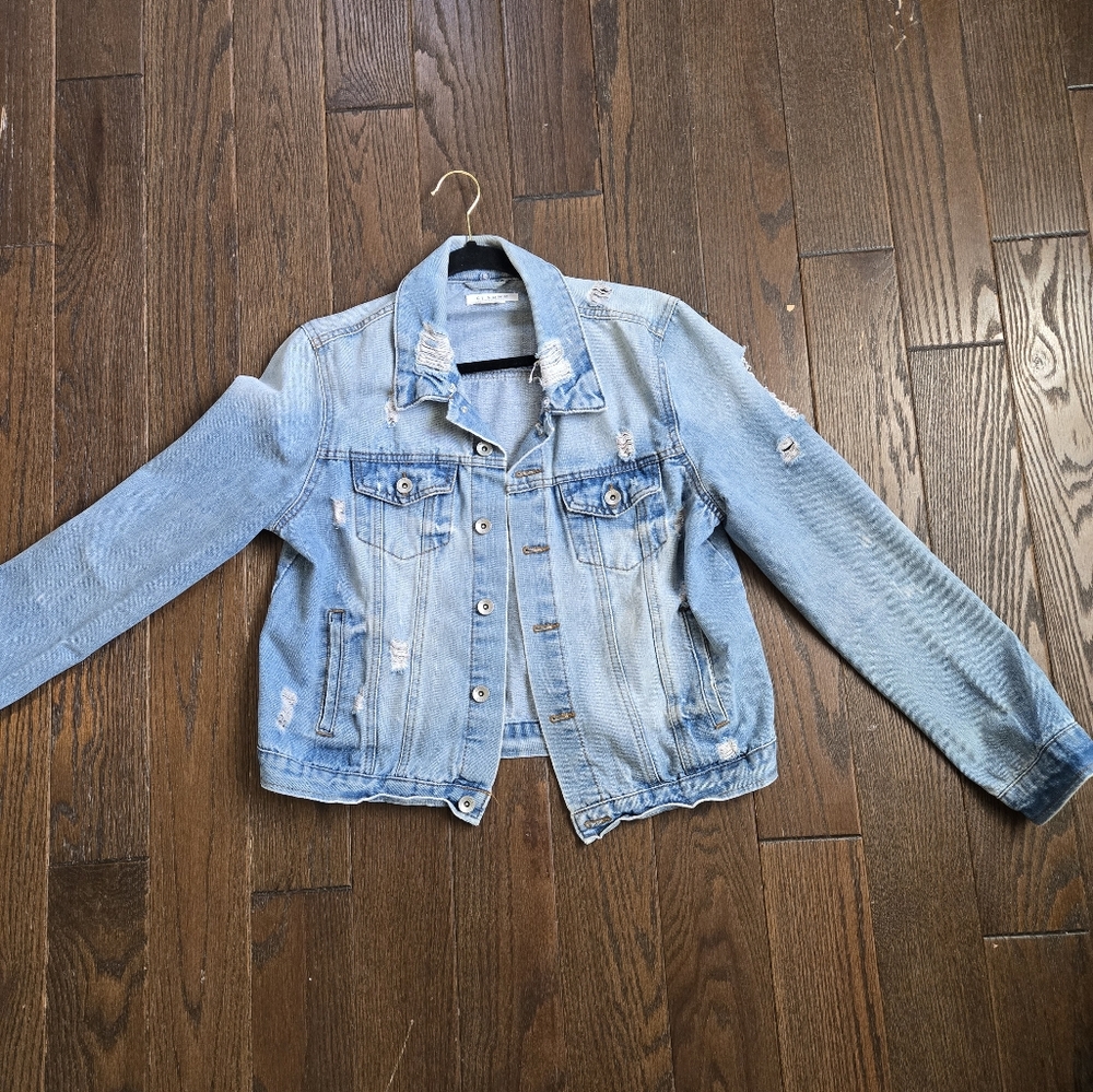 Women's Light Blue Distressed Denim Jacket